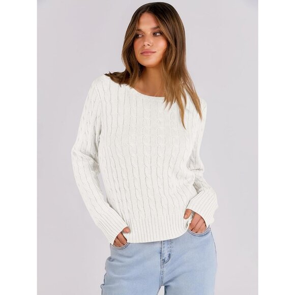 ANRABESS Womens white Long Sleeve Cable Knit Sweater  Fall Trendy Outfits - Picture 5 of 6